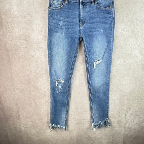 Free People Distressed Skinny Jeans Size 24 High Rise Raw Hem Frayed Ankle Denim - Picture 4 of 13